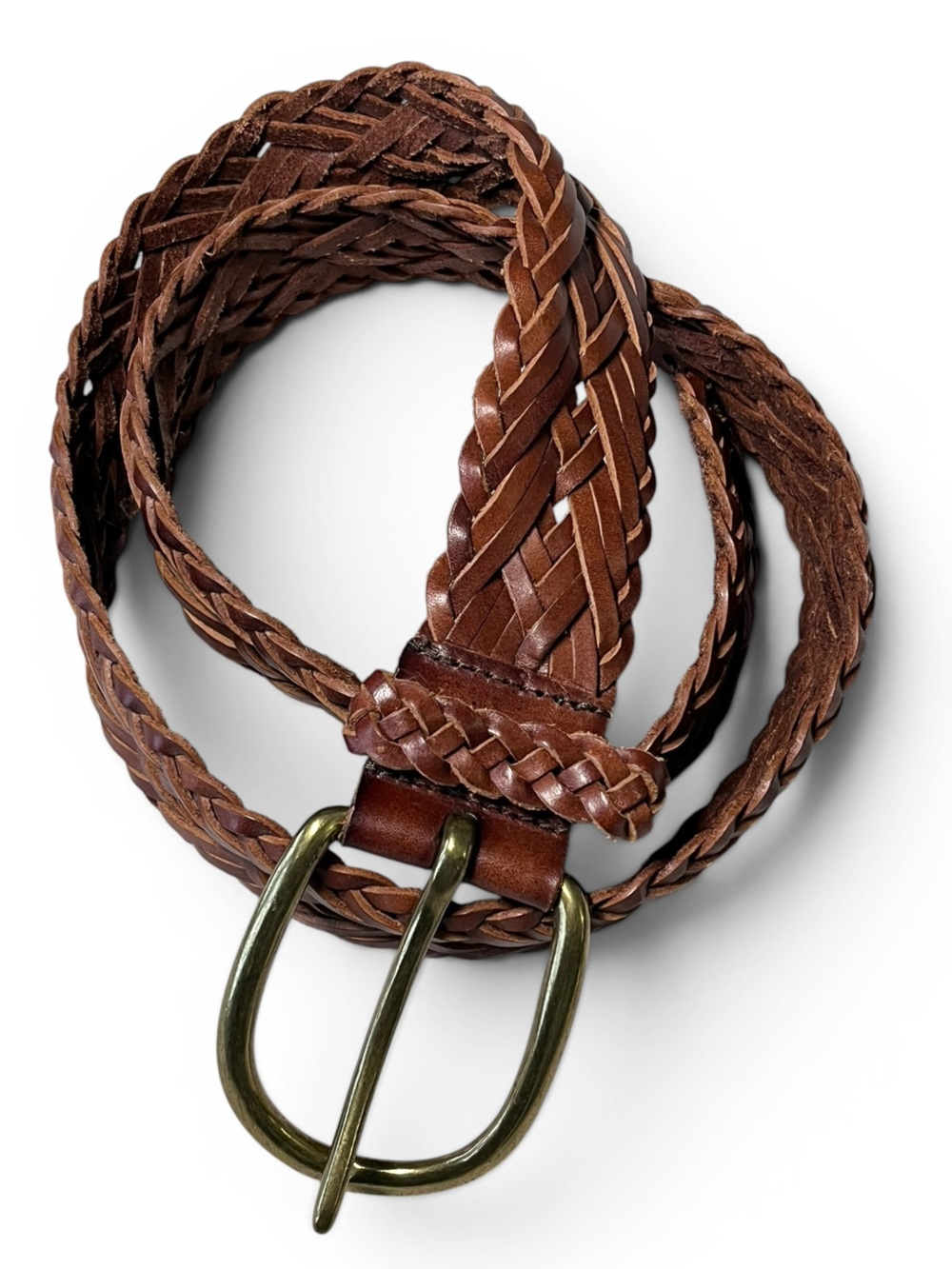 Vintage MCM for Neiman Marcus Woven Leather Belt Brown Large Gold Buckle Sz L